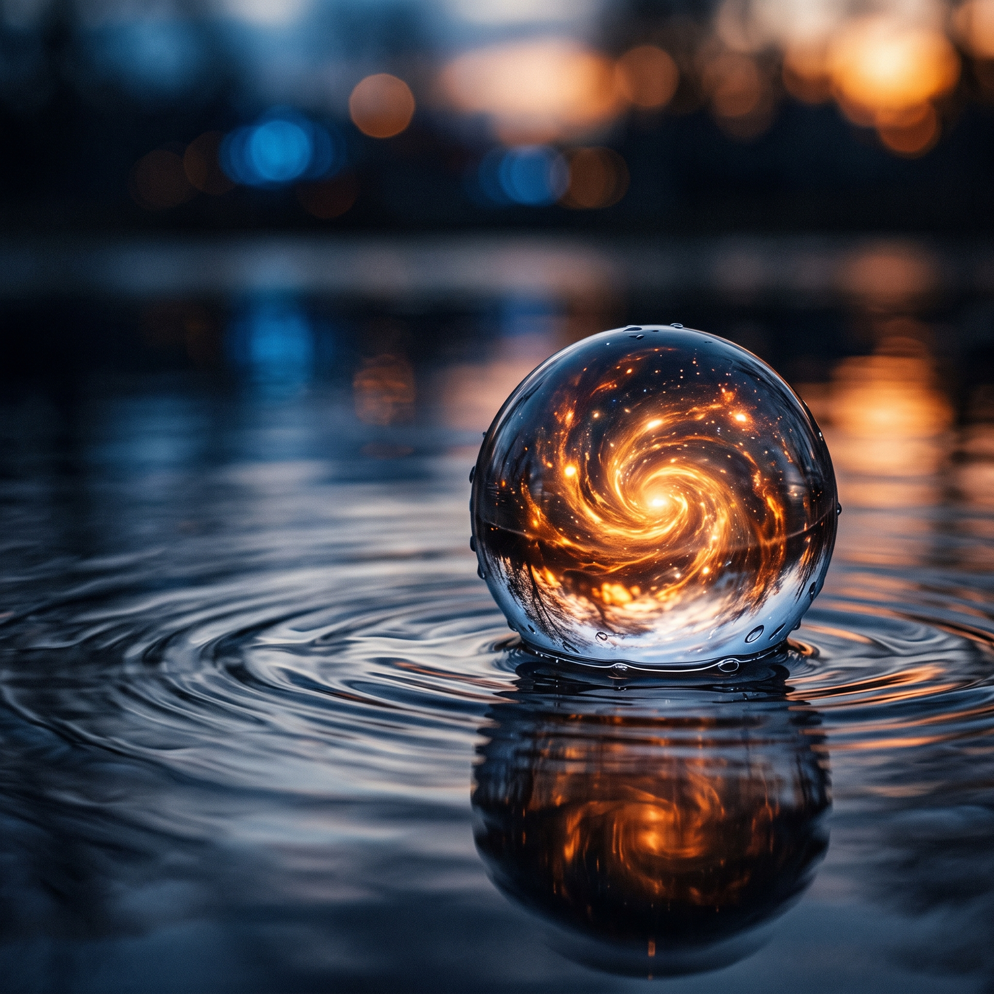Glass sphere on water